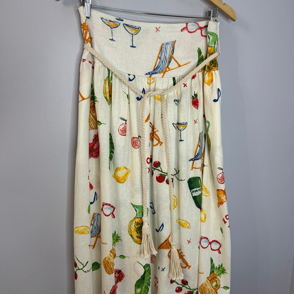 Calypso St. Barth Linen Maxi Skirt Party Time Picnic Lobster Coastal Women's L - Picture 12 of 12